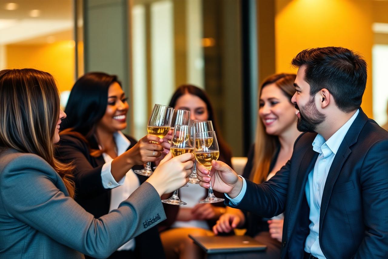 Corporate team celebrating after an event